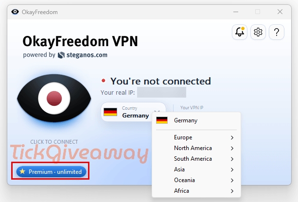 OkayFreedom VPN giveaway screenshot