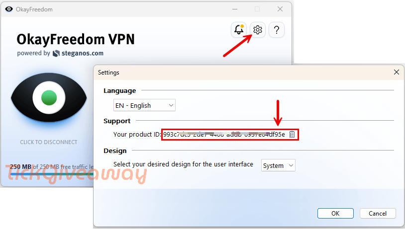 Copy OkayFreedom product ID