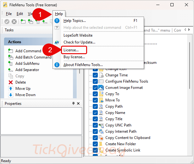 filemenu tools license