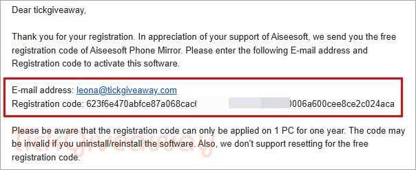 get aiseesoft phone mirror code