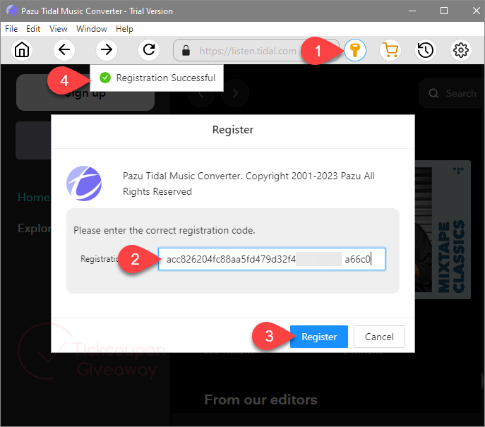 register pazu tidal music converter