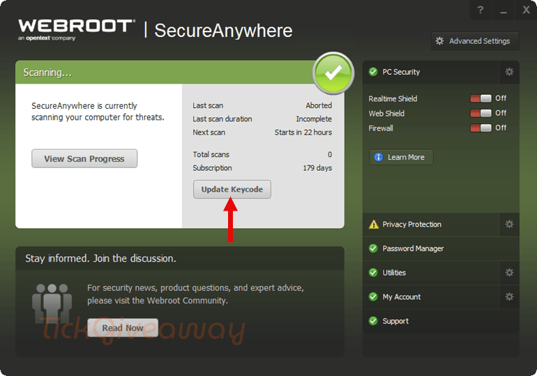 update webroot secureanywhere antivirus code