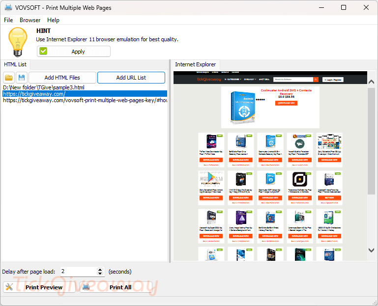 Vovsoft Print Multiple Web Pages