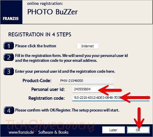 register franzis photo buzzer code