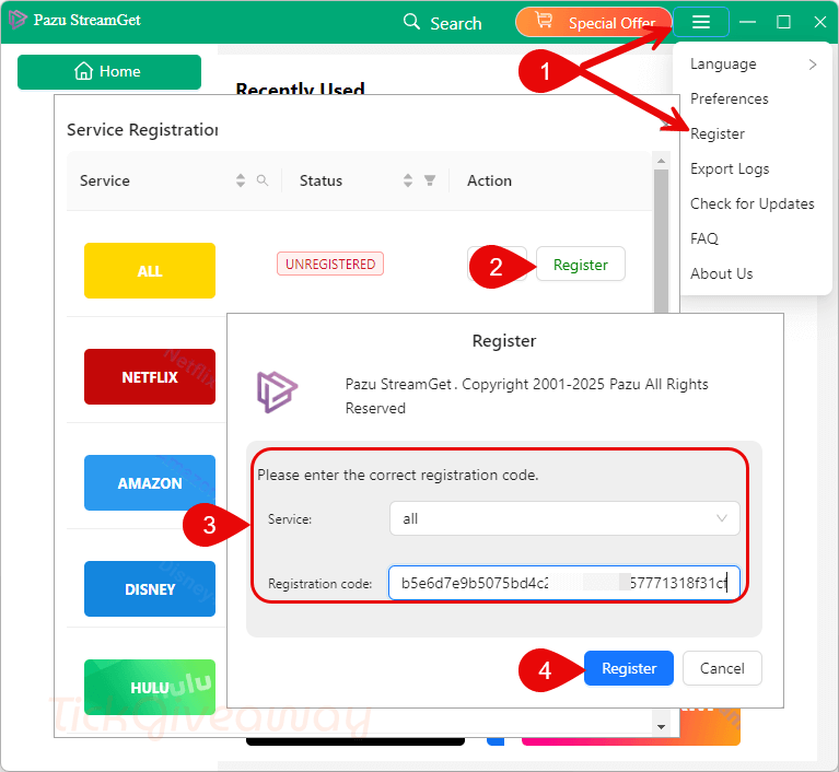 register streamget all in one key