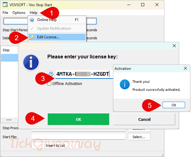 activate vov stop start key