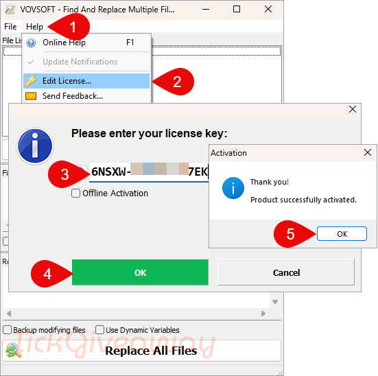 activate vovsoft find and replace multiple files key