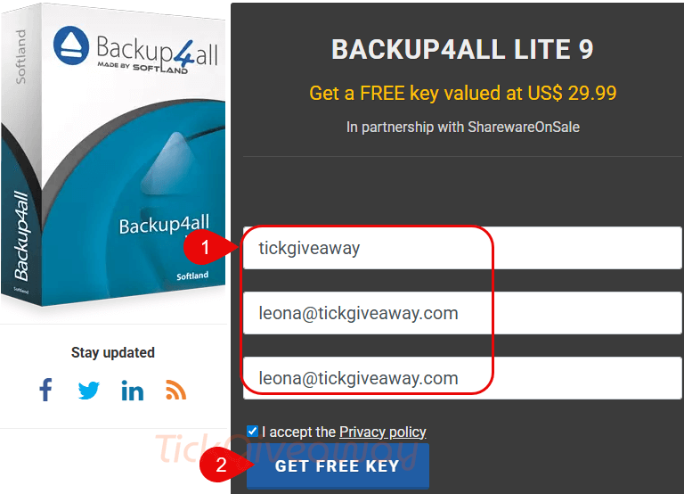 backup4all lite giveaway page