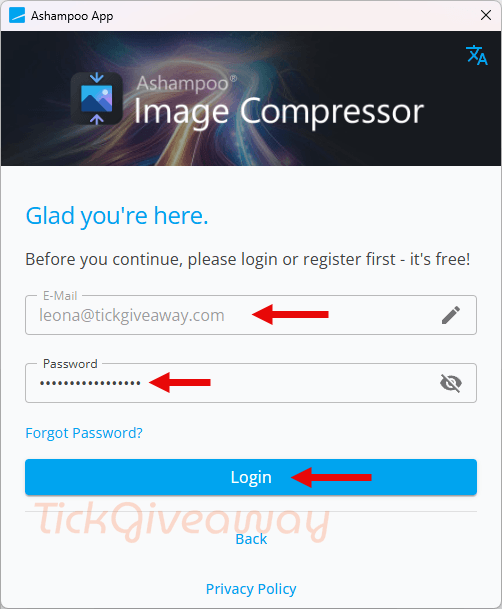 log in ashampoo image compressor free