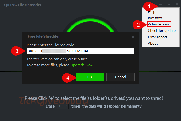 register qiling file shredder key