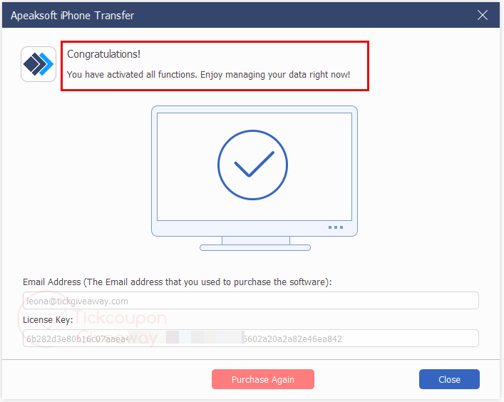 about apeaksoft iphone transfer free key