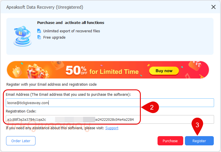 activate apeaksoft data recovery key
