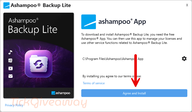 install ashampoo backup lite
