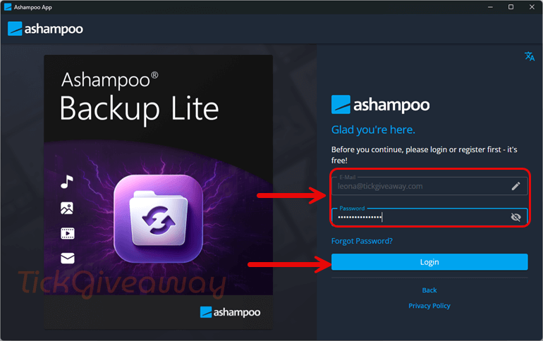 login ashampoo backup lite free