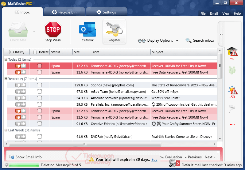 mailwasher pro feature