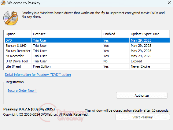 passkey for blu ray uhd screenshot