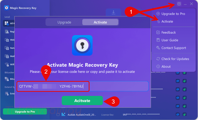 activate magic recovery key code