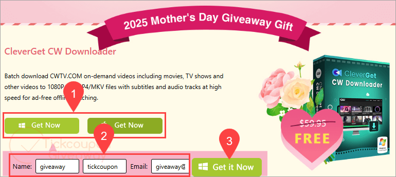 cleverget cw downloader giveaway page