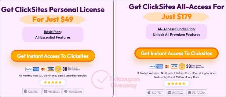 clicksites ai pricing plan