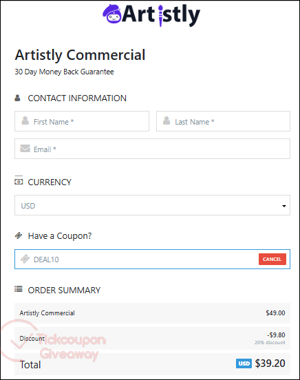 how to activate an artistly coupon code