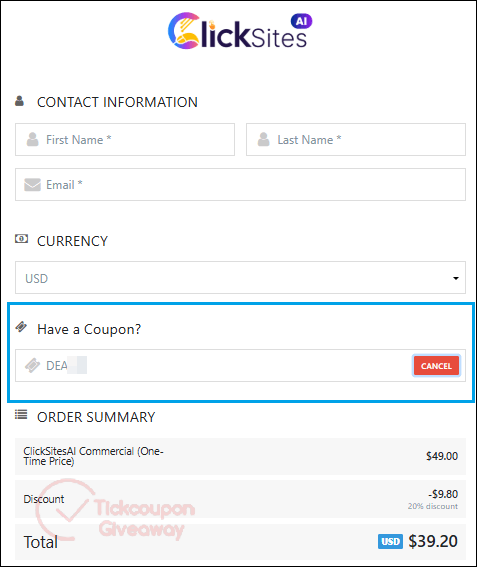 how to use a clicksites ai coupon code