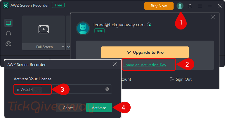 ctivate awz screen recorder key