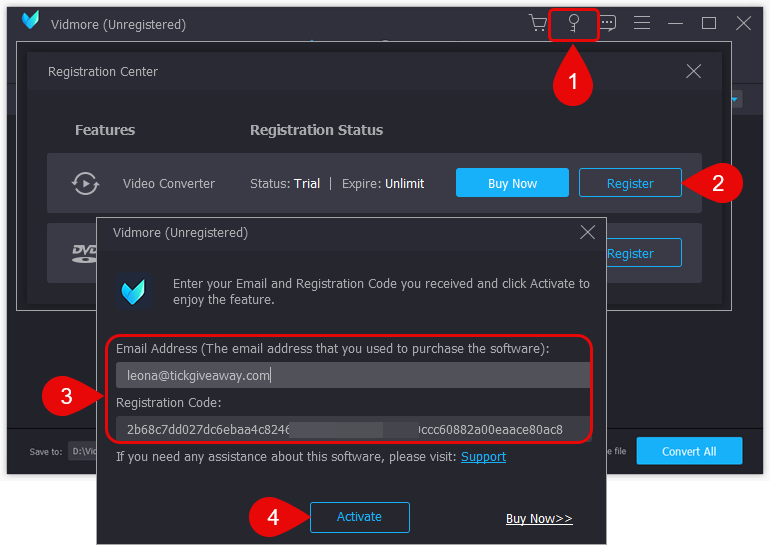 register vidmore video converter code