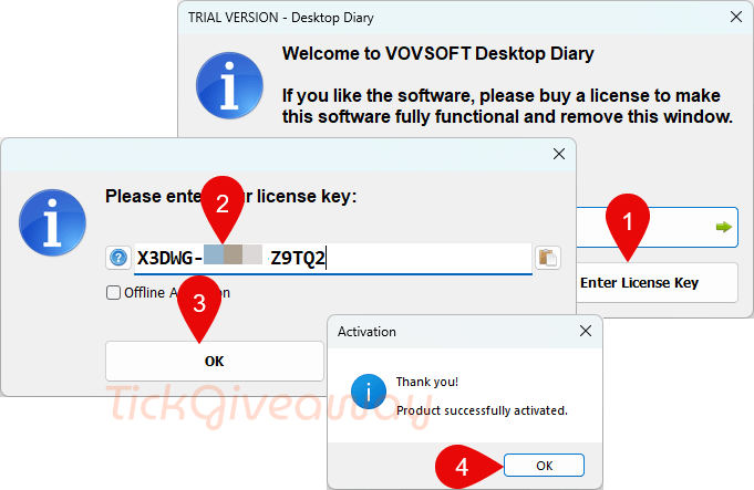 activate vovsoft desktop diary key