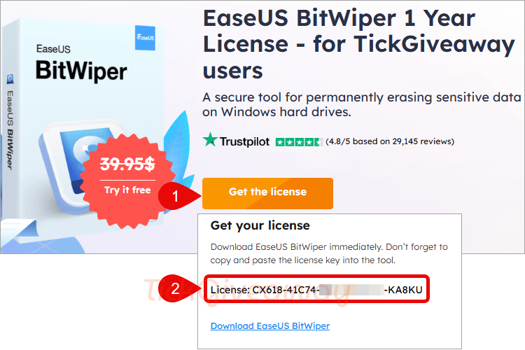 get easeus bitwiper pro code