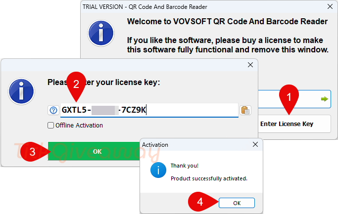 register vovsoft qr code and barcode reader code