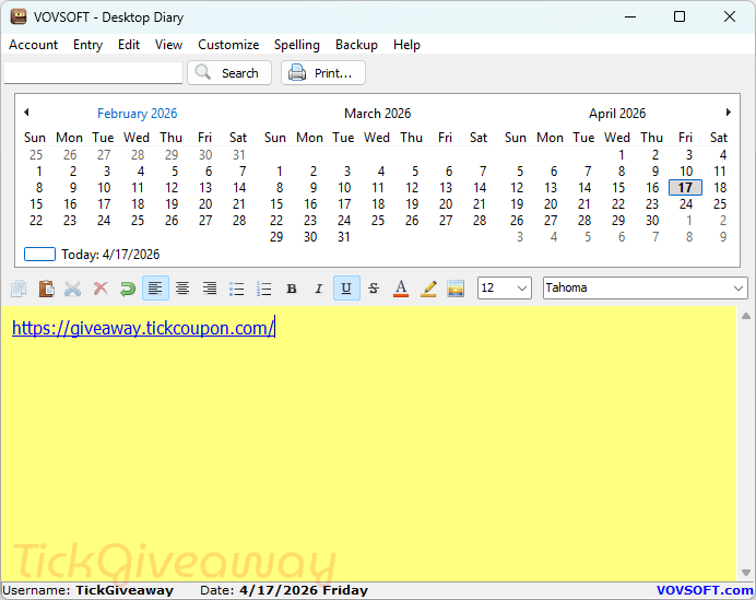 Vovsoft Desktop Diary 