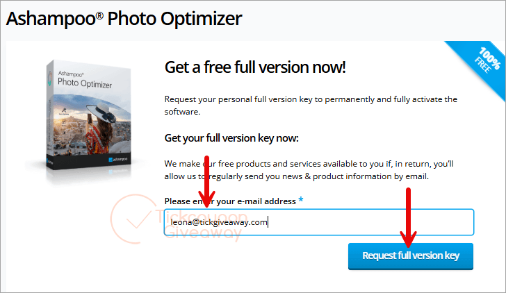 ashampoo photo optimizer giveaway page