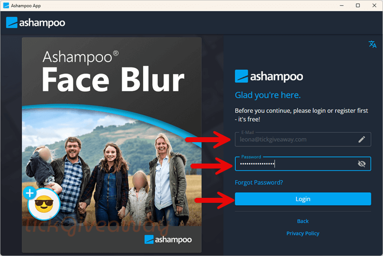 login ashampoo face blur free