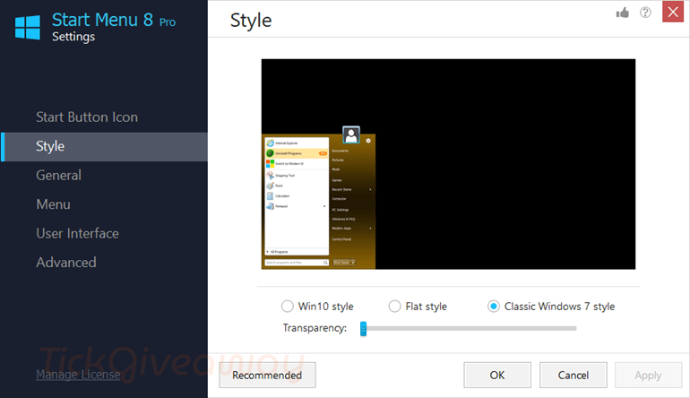 obit start menu 8 pro main screenshot free