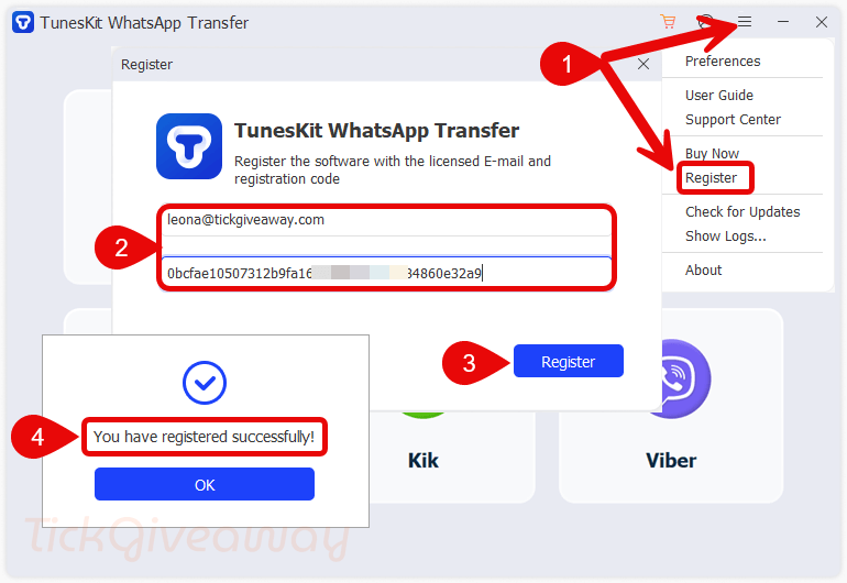 activate tuneskit whatsapp transfer code