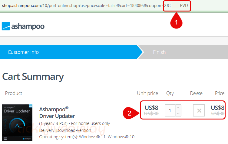 apply ashampoo driver updater code