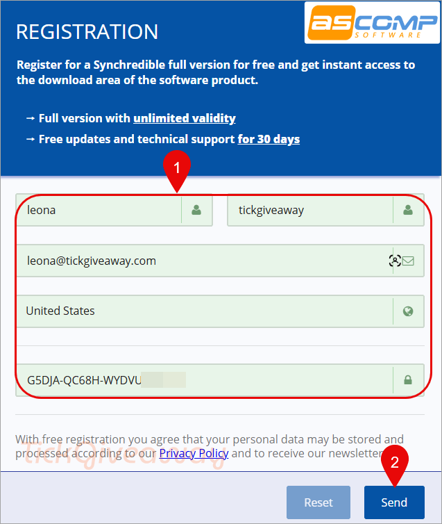 ascomp synchredible pro registration page