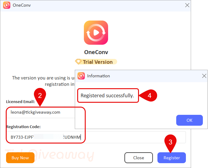 enter oneconv video converter code