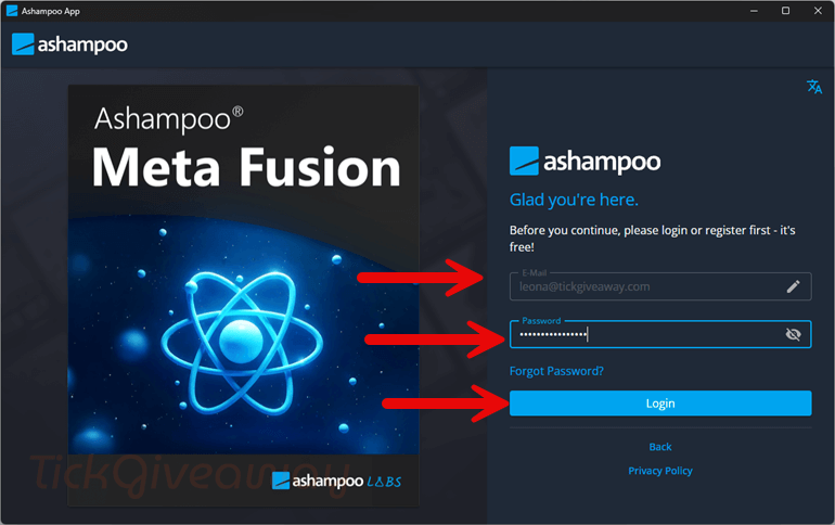 login ashampoo meta fusion