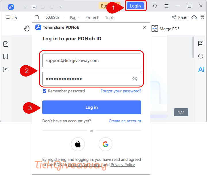 login tenorshare pdnob or create account