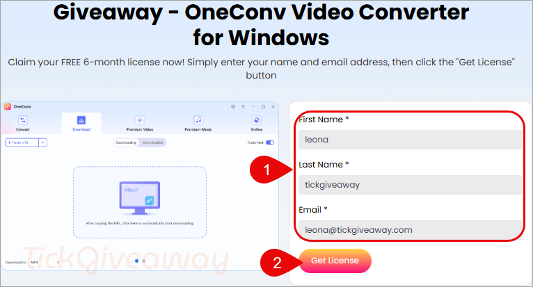oneconv video converter giveaway page