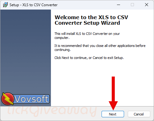 vovsoft xls to csv converter installation