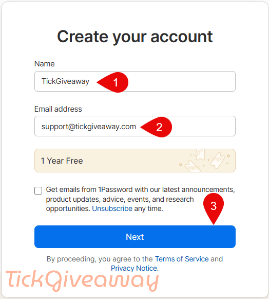 1password giveaway create account