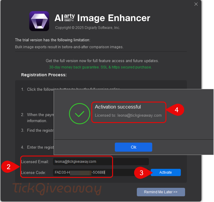 activate aiarty image enhancer key