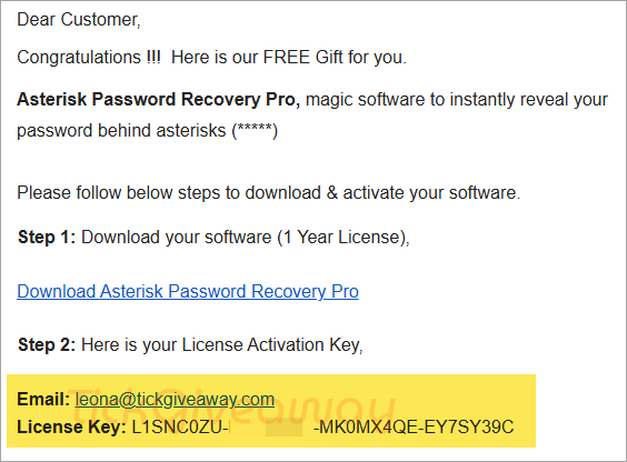 activate asterisk password recovery pro code