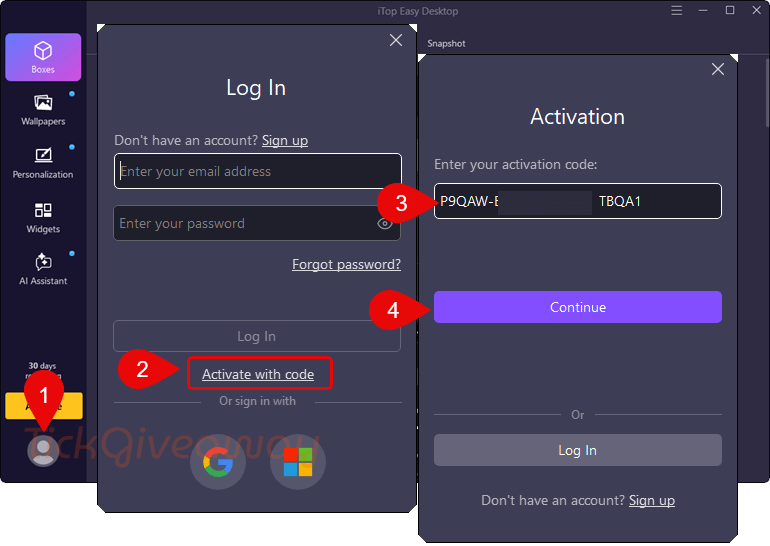 activate itop easy desktop code