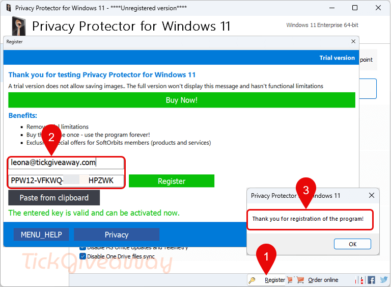 activate privacy protector for windows 11 key