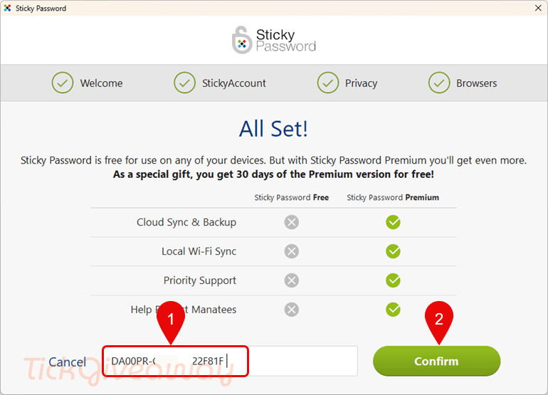 activate sticky password premium key