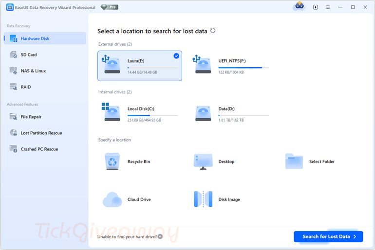 easeus data recovery wizard pro main screenshot key EaseUS Data Recovery Wizard Pro
