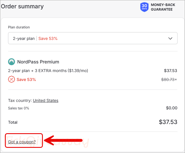 enter coupon nordpass premium